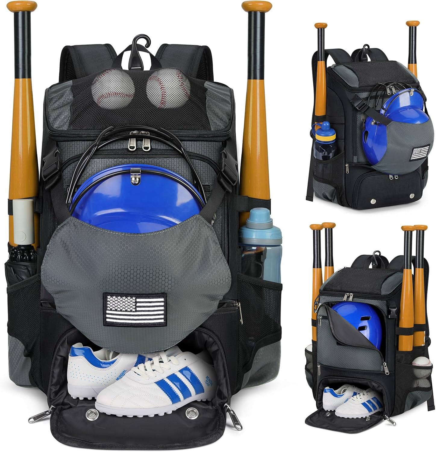 RAINSMORE Baseball Backpack, Lightweight Softball Bag with Shoe Compartment Baseball Bag for Youth & Adult Softball Bat Bag with Fence Hook Helmet Holder Sports Backpack for T-Ball