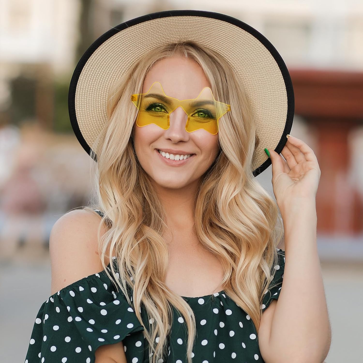 10/20/30/40 Pack Star Sunglasses Rimless Transparent Pentagram Shaped Sunglasses Bulk Party Favor Glasses for Women (20, Yellow) - Image 7