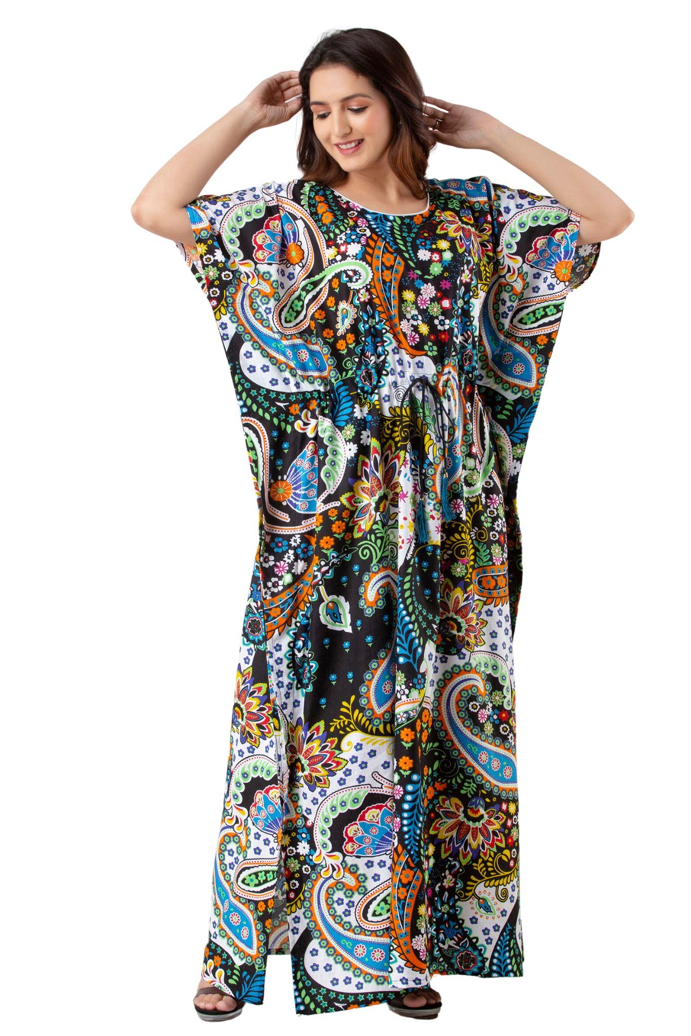 Women's Pure Cotton Floral Printed Kaftan Maxi Nightdress Loungewear Kaftan Nighty-image-33