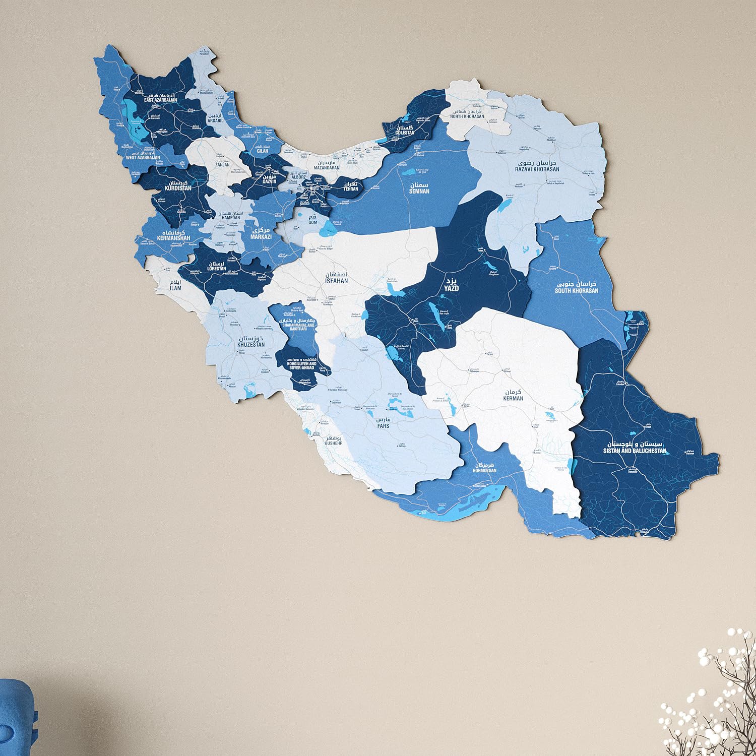 Colorfull Worlds Wooden Map of Iran Wall Art – Multilayered 3D UV Printed MDF Country Map Decor for Persian Iranian Homes – Housewarming Gift