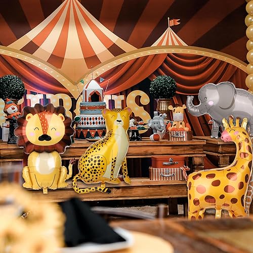 Miniatura 5 de 4 globos de animales salvajes, 4 estilos de globos de animales salvajes, globos de fiesta temática de animales grandes, elefante, león, jirafa,