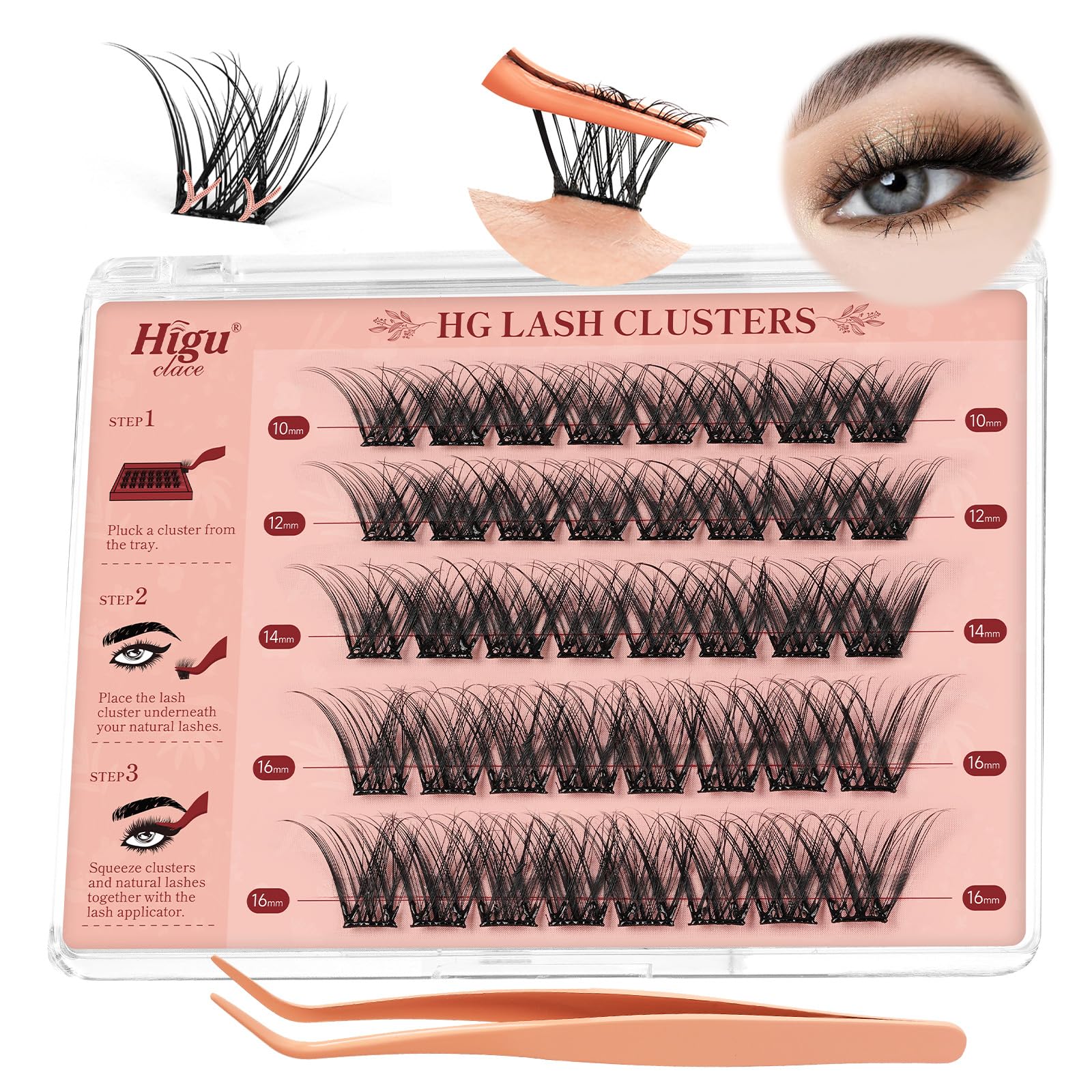 Higu clace Self Adhesive Eyelashes, 40Pcs Self with Tools Press On Lashes No Glue Needed Lashes Cat Eye Reusable Self Adhesive (Y Volume, D 10-16mm)