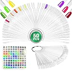 50 Pcs Clear Nail Swatch Sticks - Transparent Acrylic Swatches for Gel Polish - Practical Tools for Color Matching with Numbered Tips & Metal Ring for Training and Salon Organization, Nail Forms