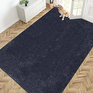 PURRUGS Easy Care Area Rug 6ft x 9ft, Non-Slip Washable Entryway Rug, Stain Resistant Accent Rug for Hallway, Living Room, Bedroom and Mudroom, Navy Blue
