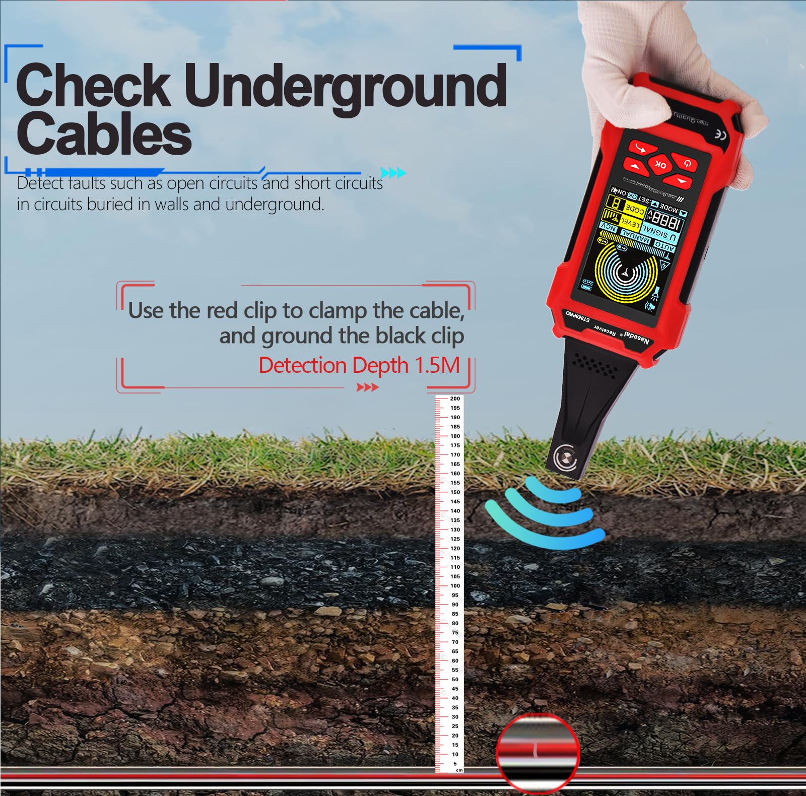 Probador de cables subterráneos, detector de cables y tuberías de metal, herramienta de trazado de circuitos para cables de pared y subterráneos, caminos de tuberías de agua y gas