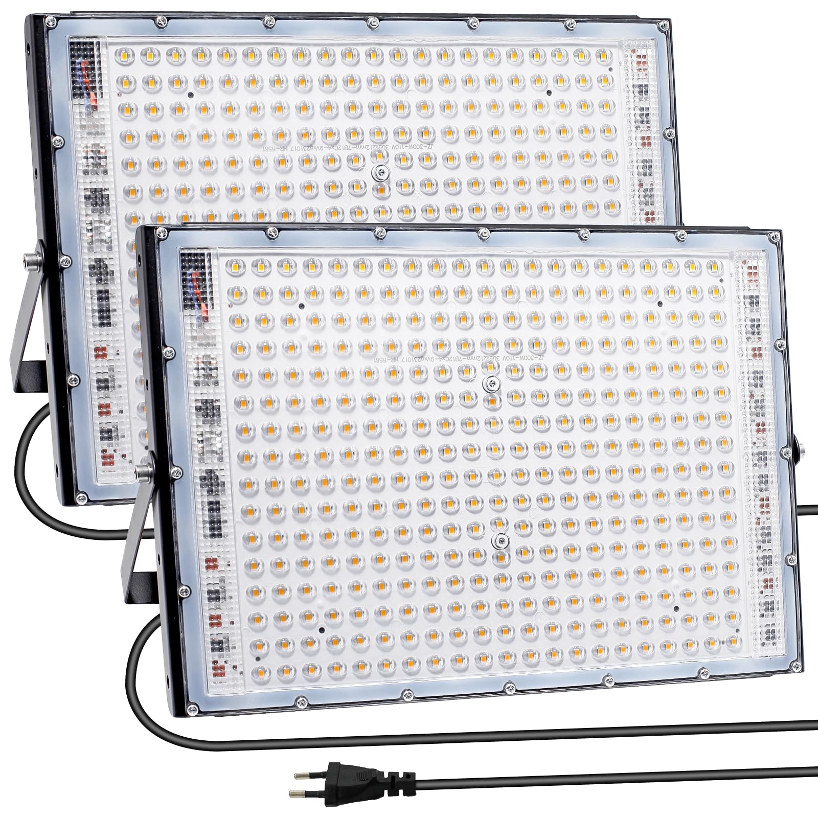 2Piezas Foco LED Exterior 300W, 30000LM Foco Proyector Led, 3000K Luz Cálida, Proyector led Exterior, IP65 Impermeable, Luz led exterior para Patio Jardín Garaje Estadio