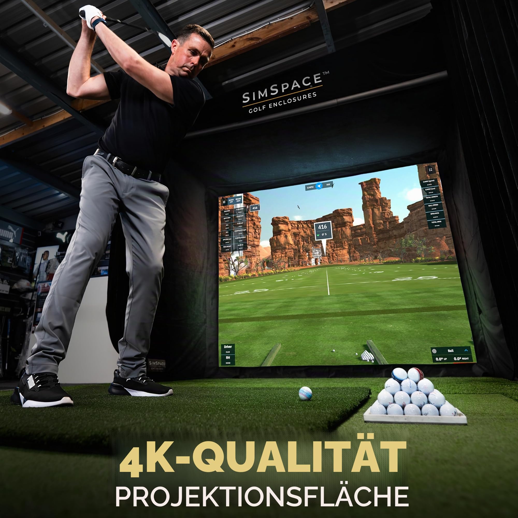 SimSpace Golf Simulator Enclosure with Impact Display Projection Screen, use with All Golf Launch Simulators and Monitors.