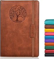 Biuwory A5 Leather Journal Notebook - 256 College Ruled Pages, Hardcover Tree Emboss, Faux Leather for Writing, Travel, Diary & Notes (Brown, 5.7x8.3")