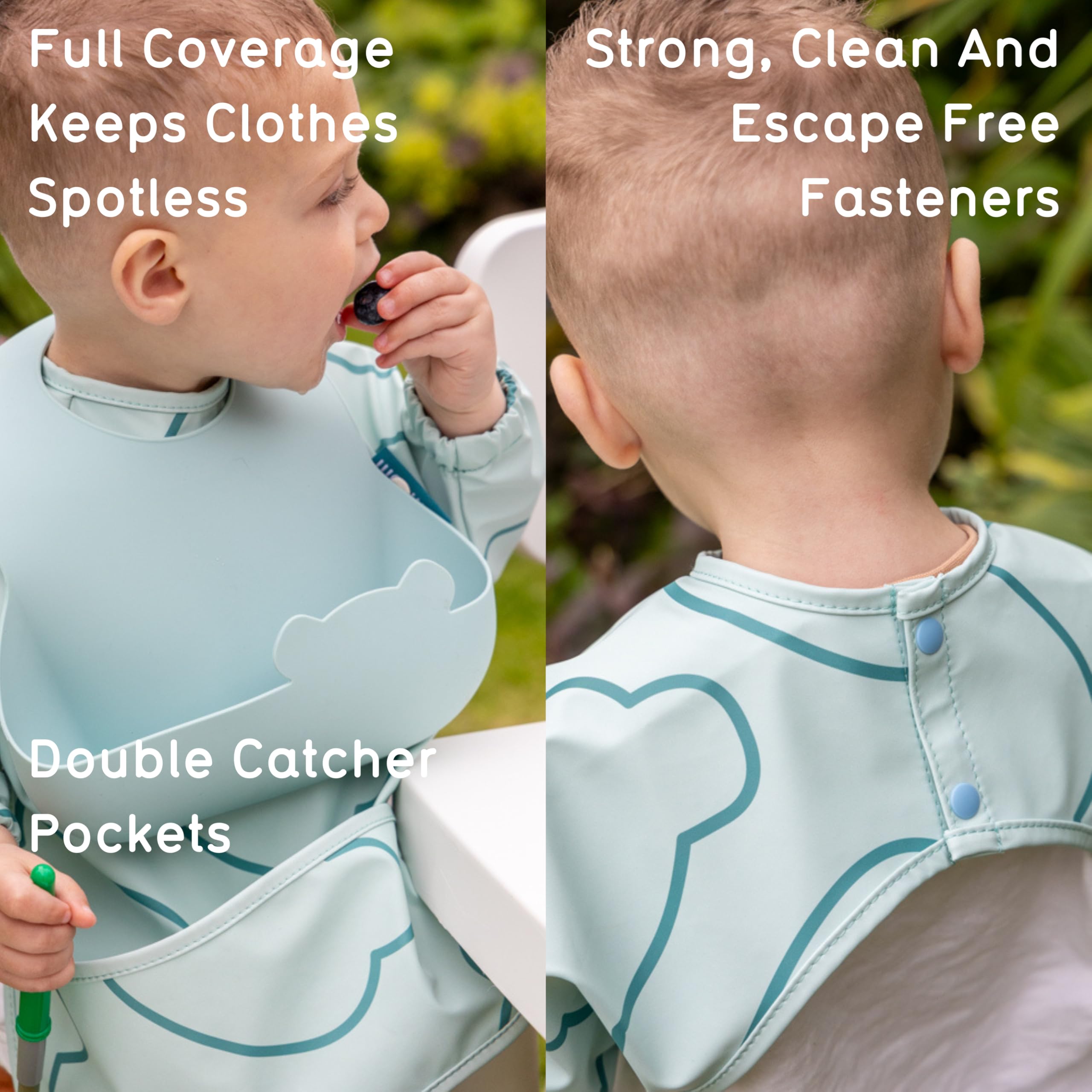 TUM TUM Double Up Baby Bibs Set, inc Long Sleeved Baby Coverall Bib and Silicone Baby Bib, Waterproof and Easy Wipe Clean - Image 3