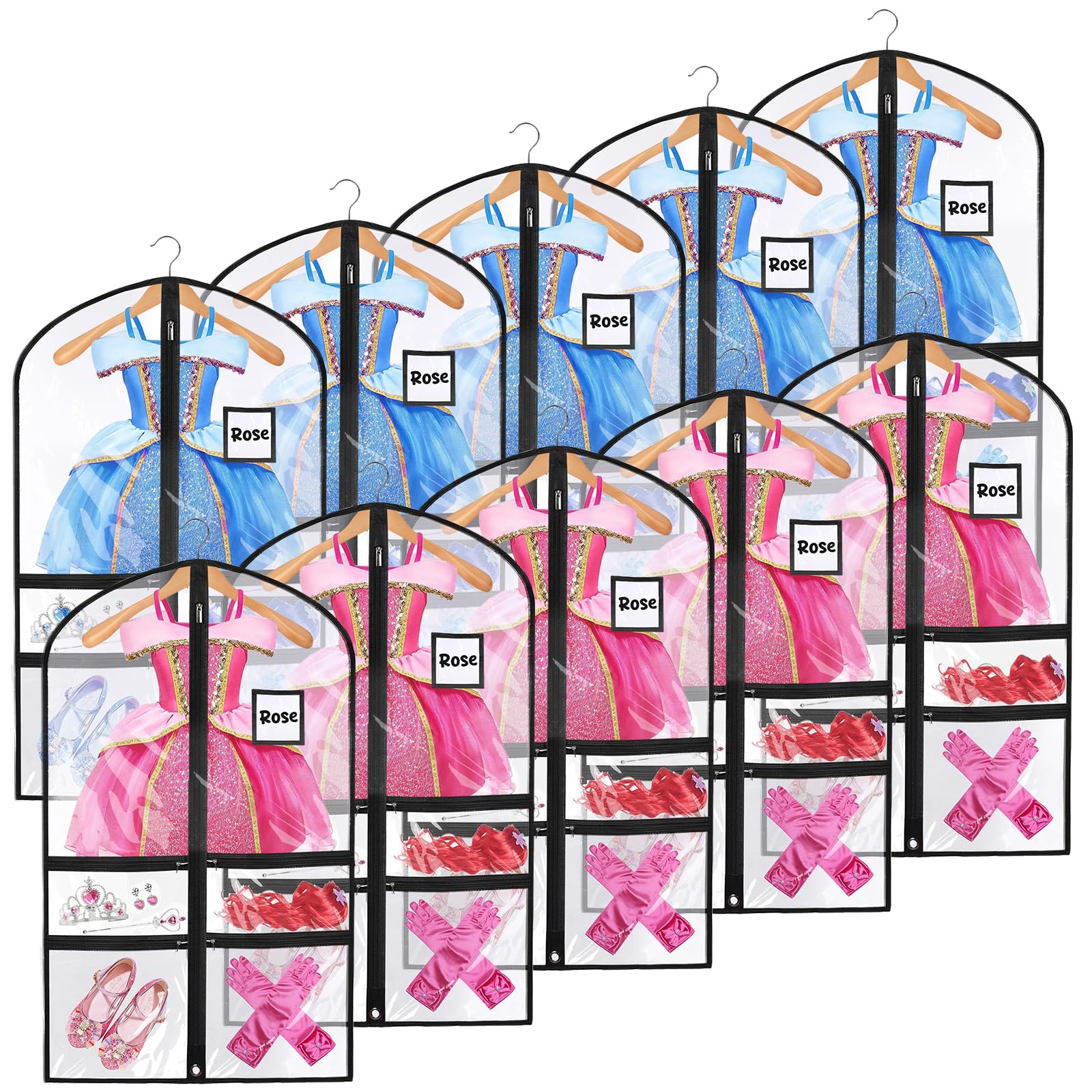 10 Pack Garment Bags for Dance Costumes 40 Kids Clear Garment Bags for Hanging Clothes with 4 Zipper