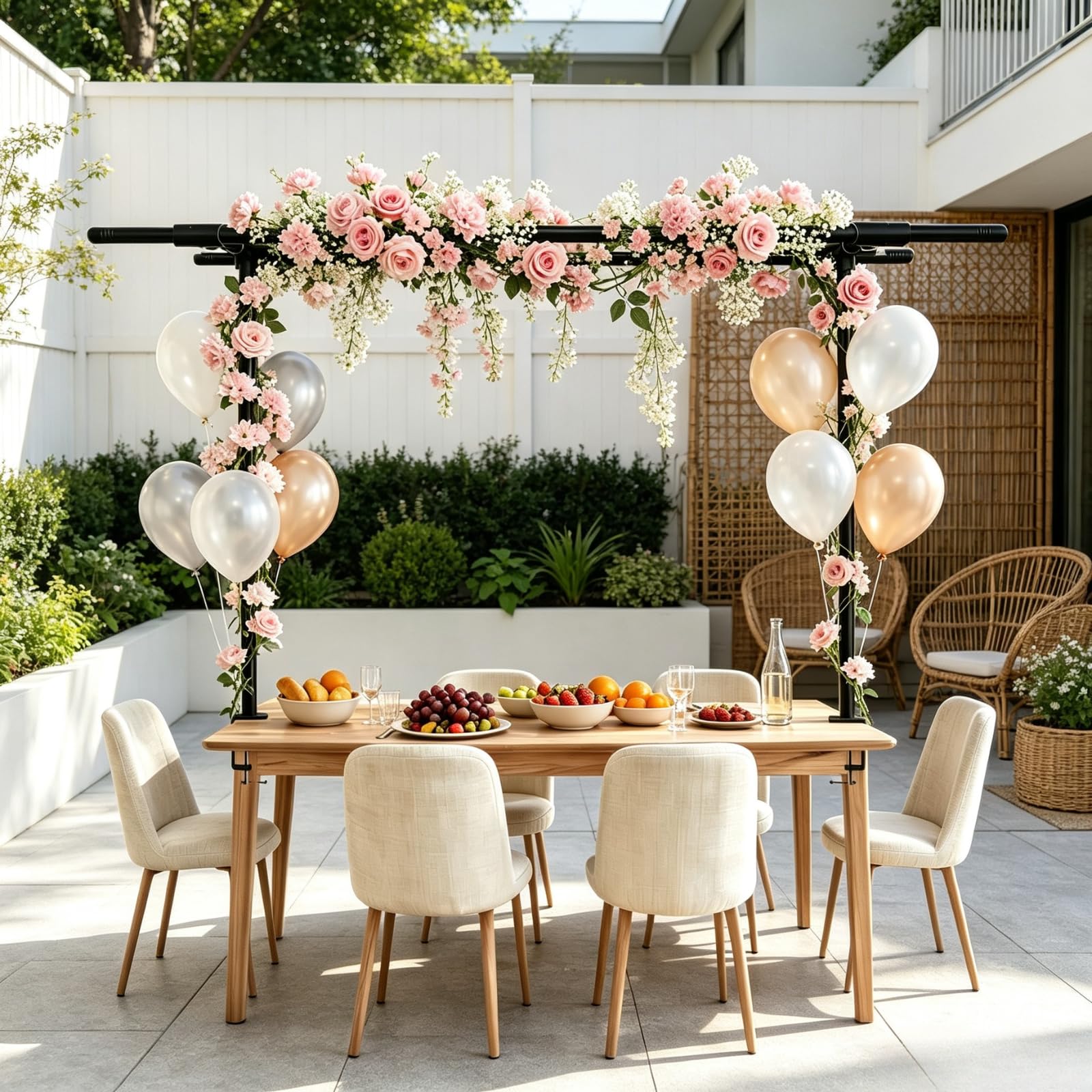 Potaosey Over The Table Rod Stand with Clamps Adjustable 40-220CM Length 80-120CM Height Double Crossbar Balloon Arch Stand Black Table Backdrop Stand Metal Table Arch for Wedding Birthday Christmas