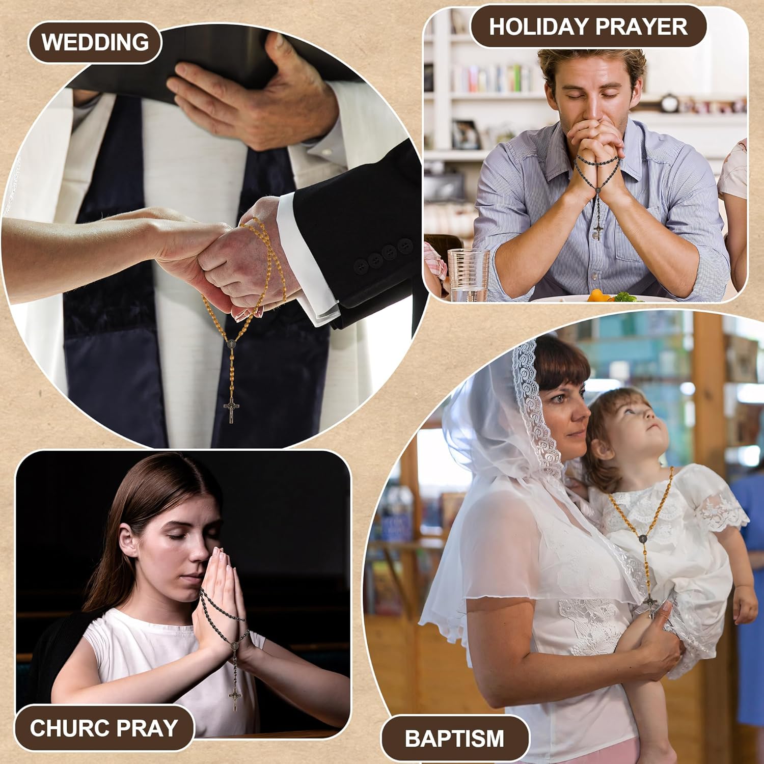 Wonitain 30 Set Wooden Rosary Beads Bulk Catholic Rosaries Wood for Men Women with Jesus Holy Crucifix Cross Rosary with Organza Bags Baptism Favors Religious Rosary Catholic Christians Prayer Church Present (Multicolor) - Image 7