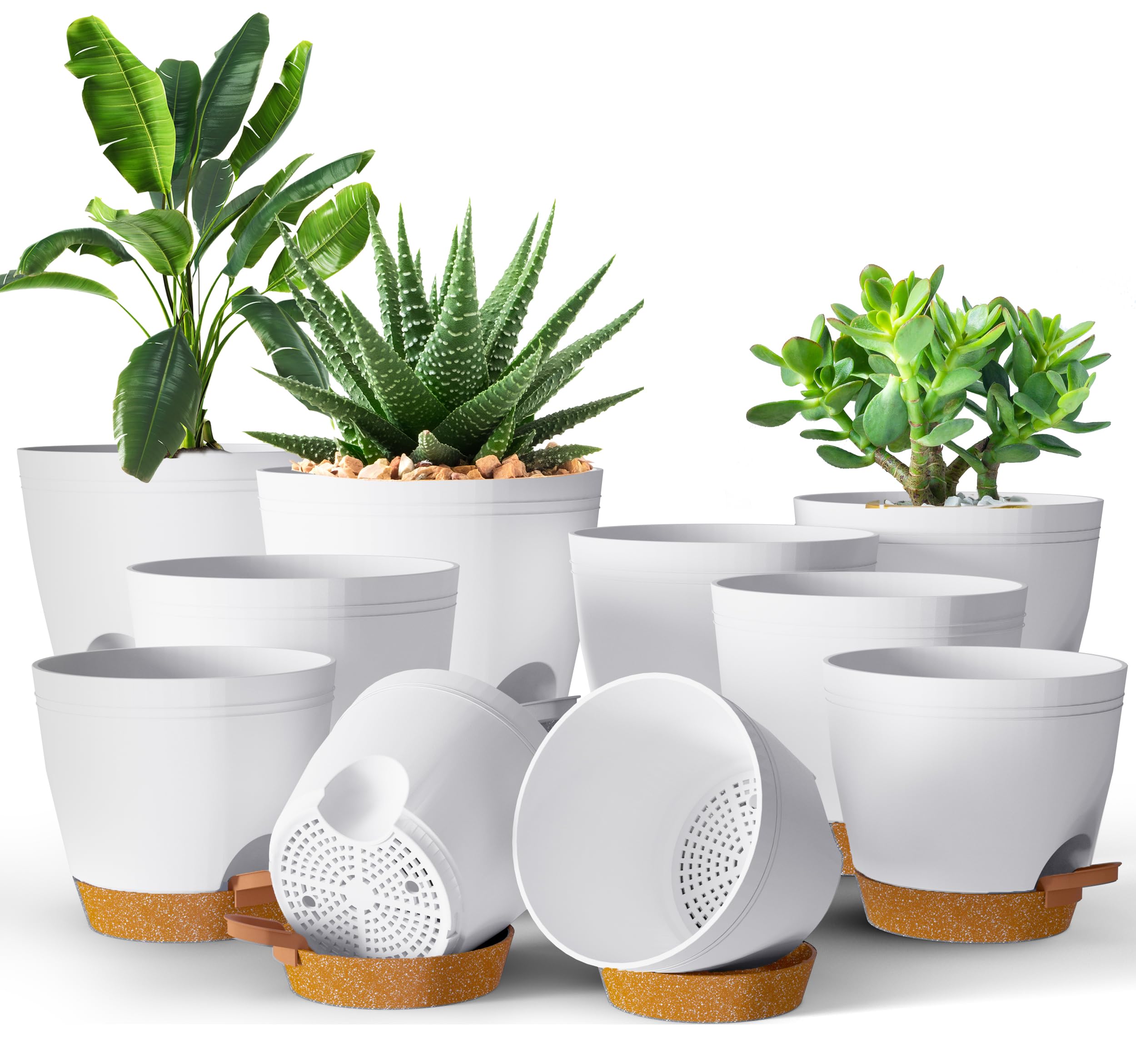 Utopia Home Vasi autoirriganti per piante da interno 17,3 cm/16,3 cm/15 cm/14 cm/12,4 cm, fioriere per piante da interno, vaso da fiori multi-dimensione, set di 10 vasi per piante con drenaggio e