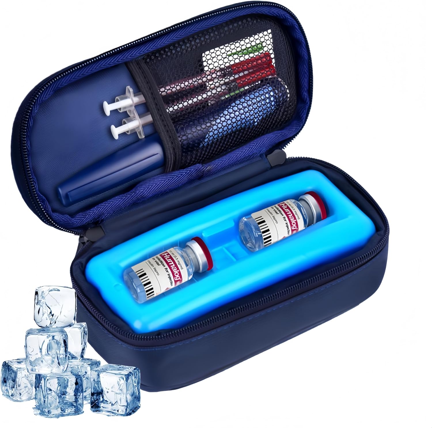 Insulin Vial Cooler Travel Case - TSA Approved Insulated Medicine Bag with Reusable Ice Brick, Portable Diabetic Organizer for Vials & Pens