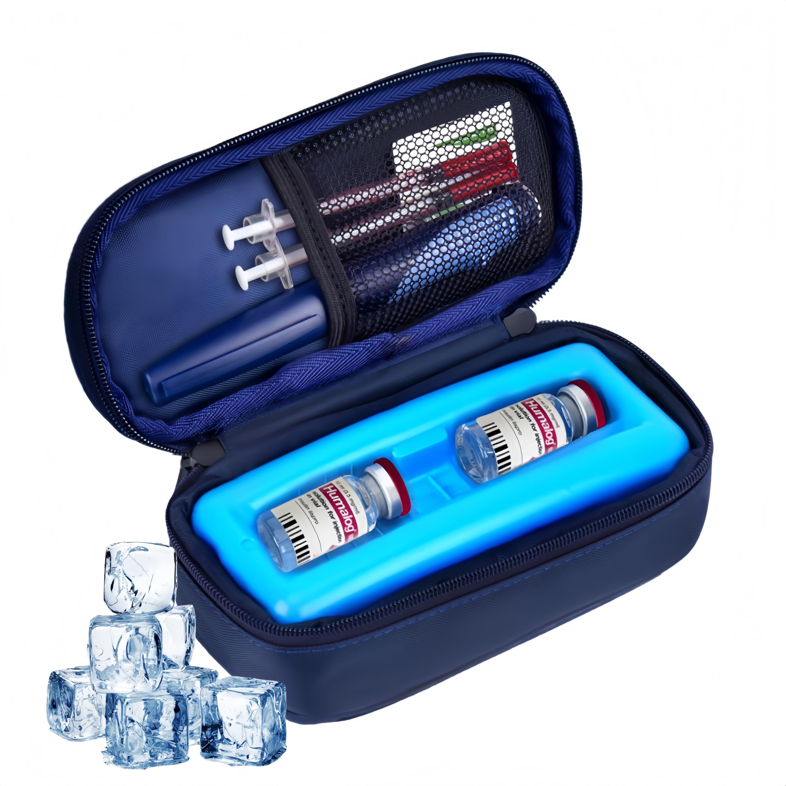 Insulin Vial Cooler Travel Case - TSA Approved Insulated Medicine Bag with Reusable Ice Brick, Portable Diabetic Organizer for Vials & Pens