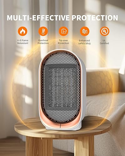 Miniatura 3 de Calentador de espacio, calentador portátil para uso en interiores, calentadores eléctricos pequeños con protección contra sobrecalentamiento y