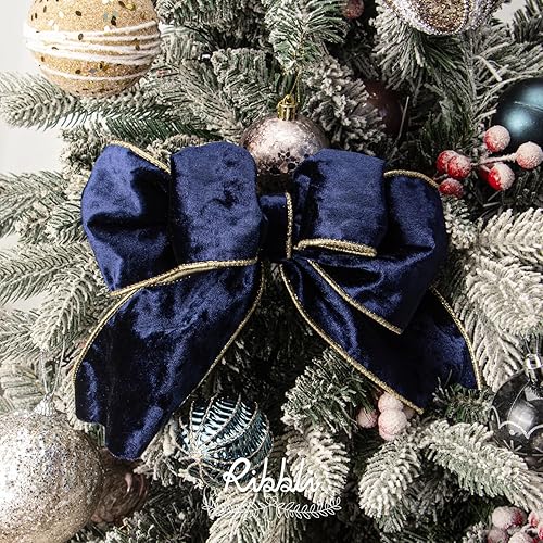 Vista 45 de Ribbli - Cinta de terciopelo dorado verde oscuro metálico con alambre de 2.5 pulgadas, cinta navideña de terciopelo arrugado para envoltura, decorar