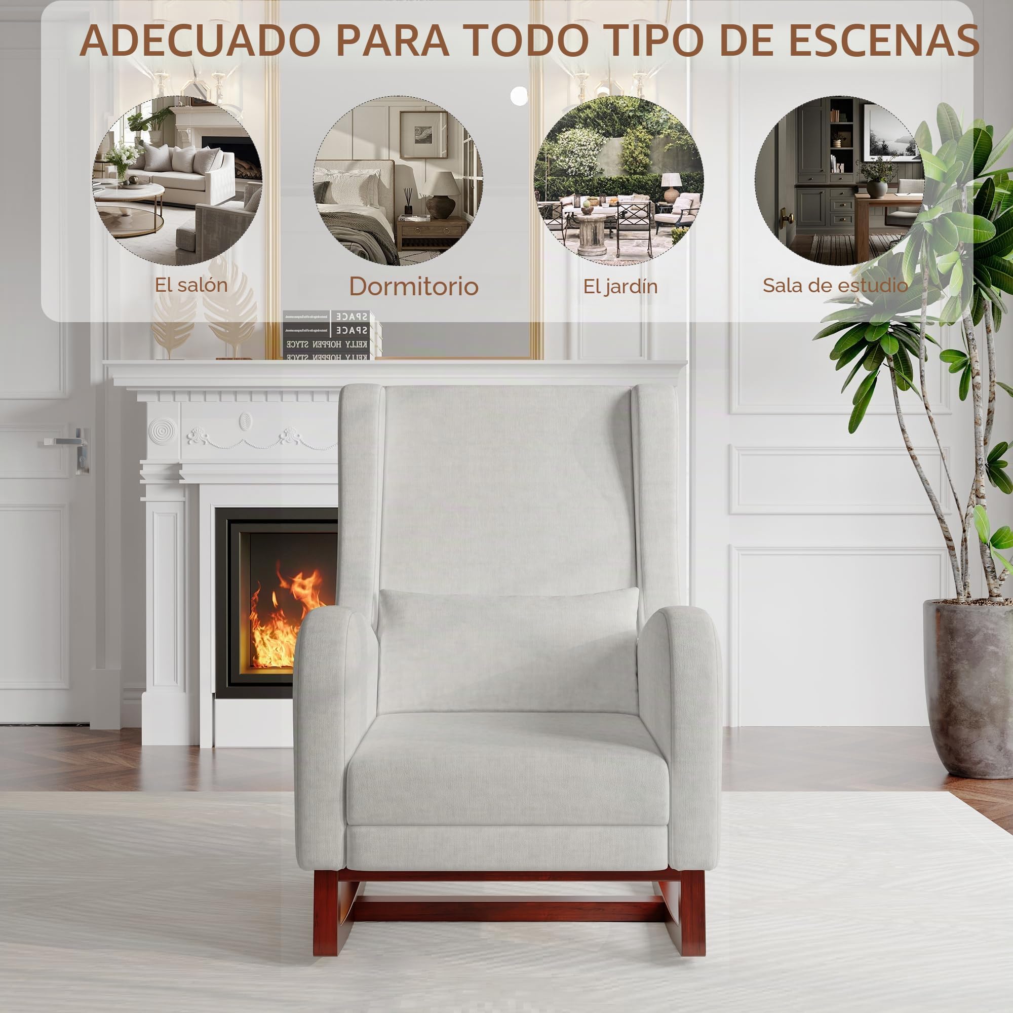 Mecedora con Respaldo, Mecedora tapizada para salón, sillón de salón con Bolsillo, sillón de Lectura para salón y Dormitorio (Gris-G)