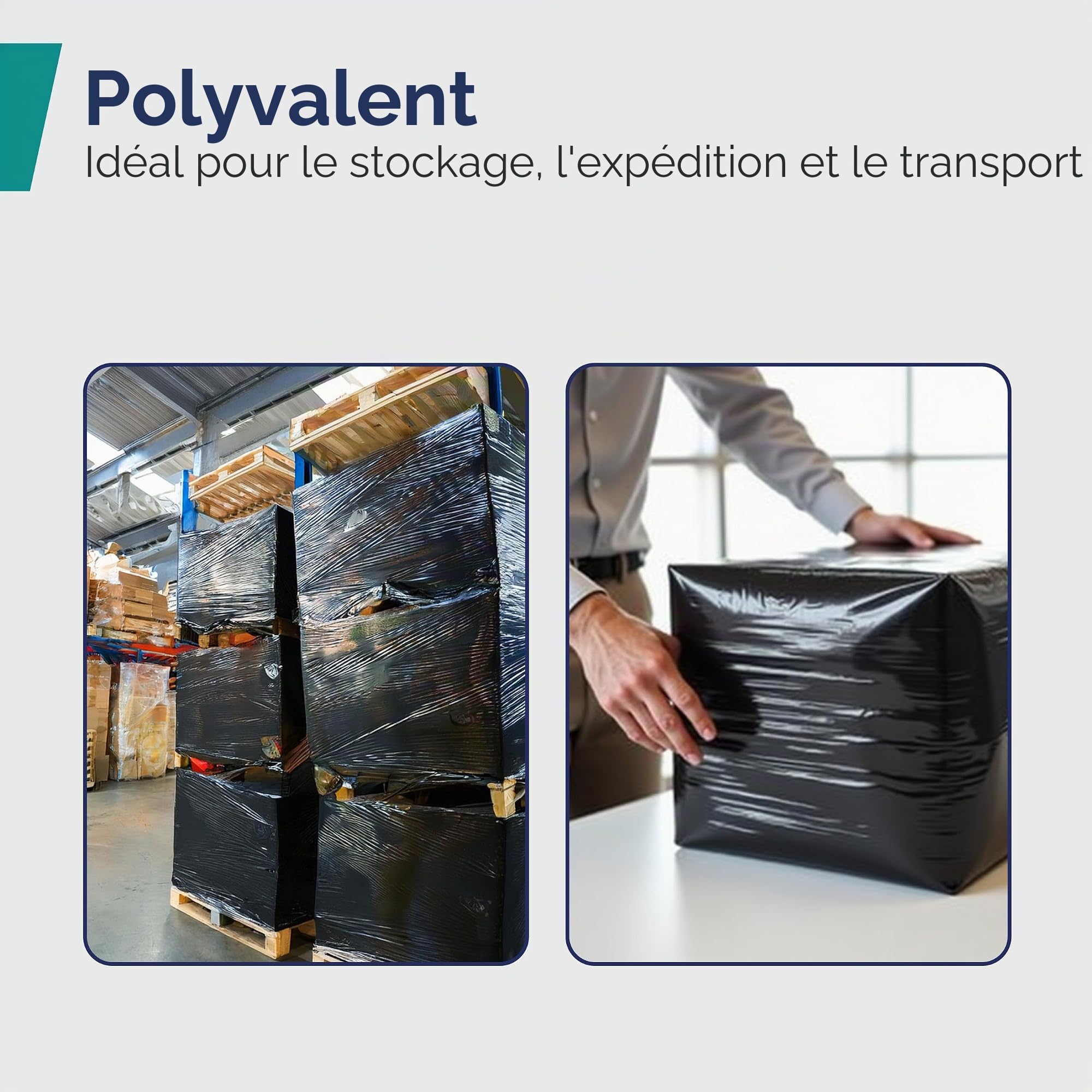 Inoverse Lot de 6 rouleaux de film étirable noir pour meubles et déménagements - 50 cm / 1,5 kg