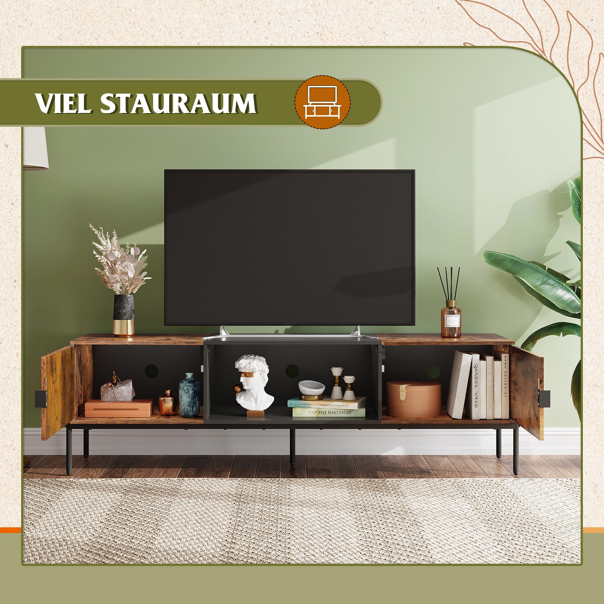 WLIVE TV Schrank, Lowboard für Fernseher bis zu 65 Zoll, 147 x 37 x 45 cm, Fernsehschrank TV Board mit Offenen Stauraum, Fernsehtisch für Wohnzimmer und Schlafzimmer Modern Stand for