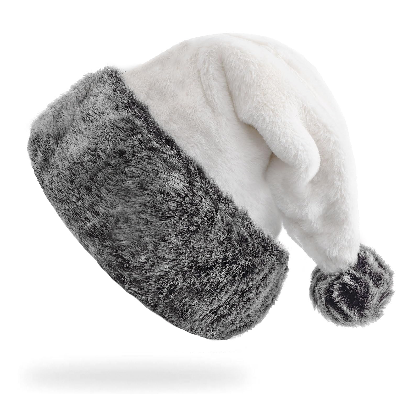 Black Christmas Hats for Adults Plush Black Santa Hat Xmas Halloween Fluffy Santa Claus Hat for Women Men