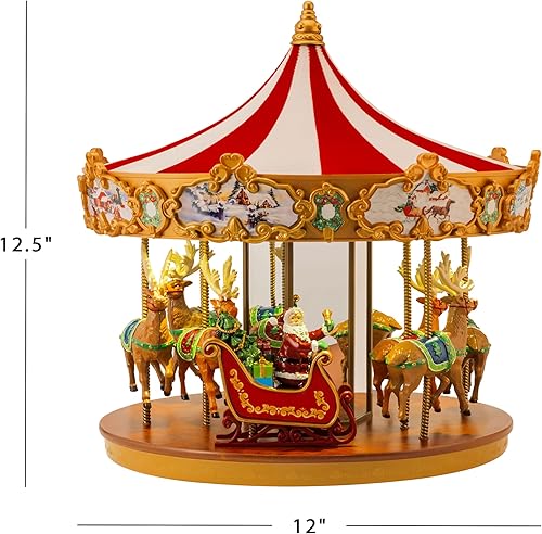 Miniatura 4 de Mr. Christmas Very Merry Carousel - Decoración musical de Navidad animada, luces LED, reproduce 25 canciones navideñas, 12 pulgadas, rojo