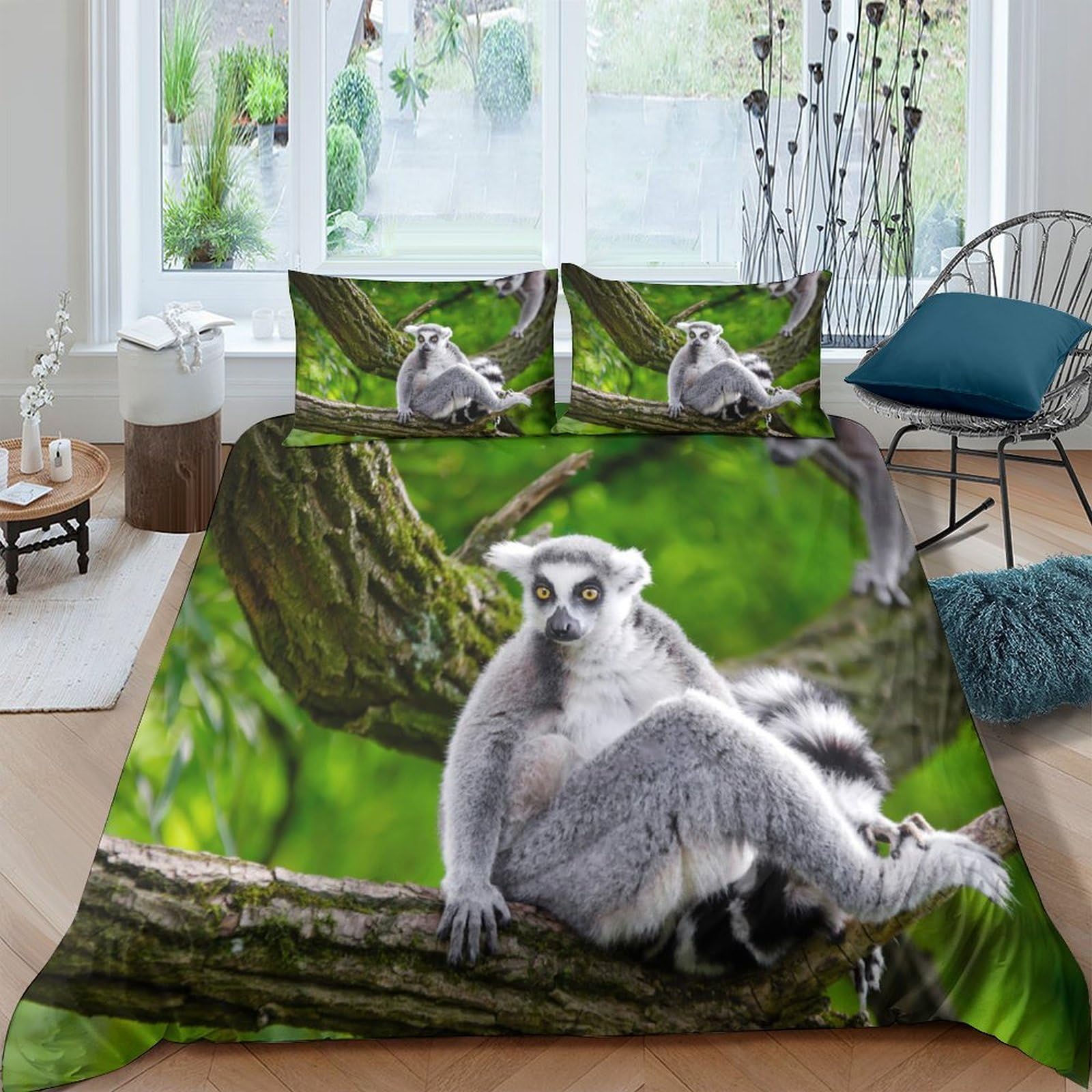 Ctjqhvkz Style-5 3D Printed Lemur Forest Fitted Sheet Microfiber Soft Anti-Slip Bed Cover For Bedroom Dorm Mattress Decor Single（135X200cm）
