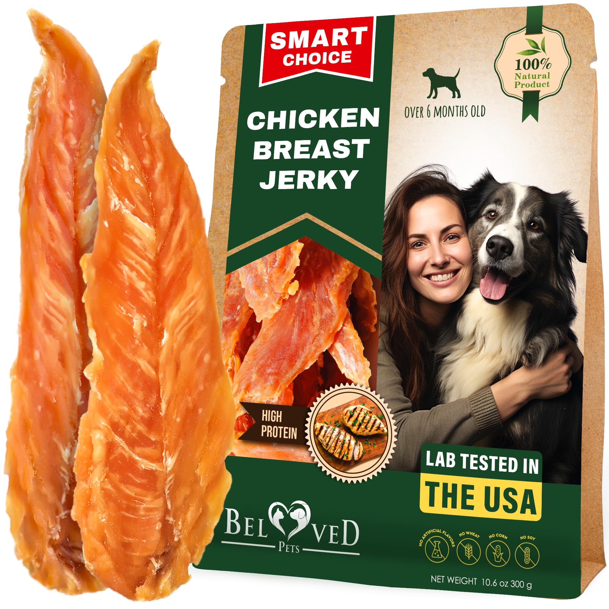 Beloved Pets Dog Treats Chicken Jerky 10.6 Oz – Healthy Chews for Large, Medium & Small Breeds – Pet Natural Training Snacks Strips – Grain Free & Human Grade Meat – Rawhide Free Puppy Treats
