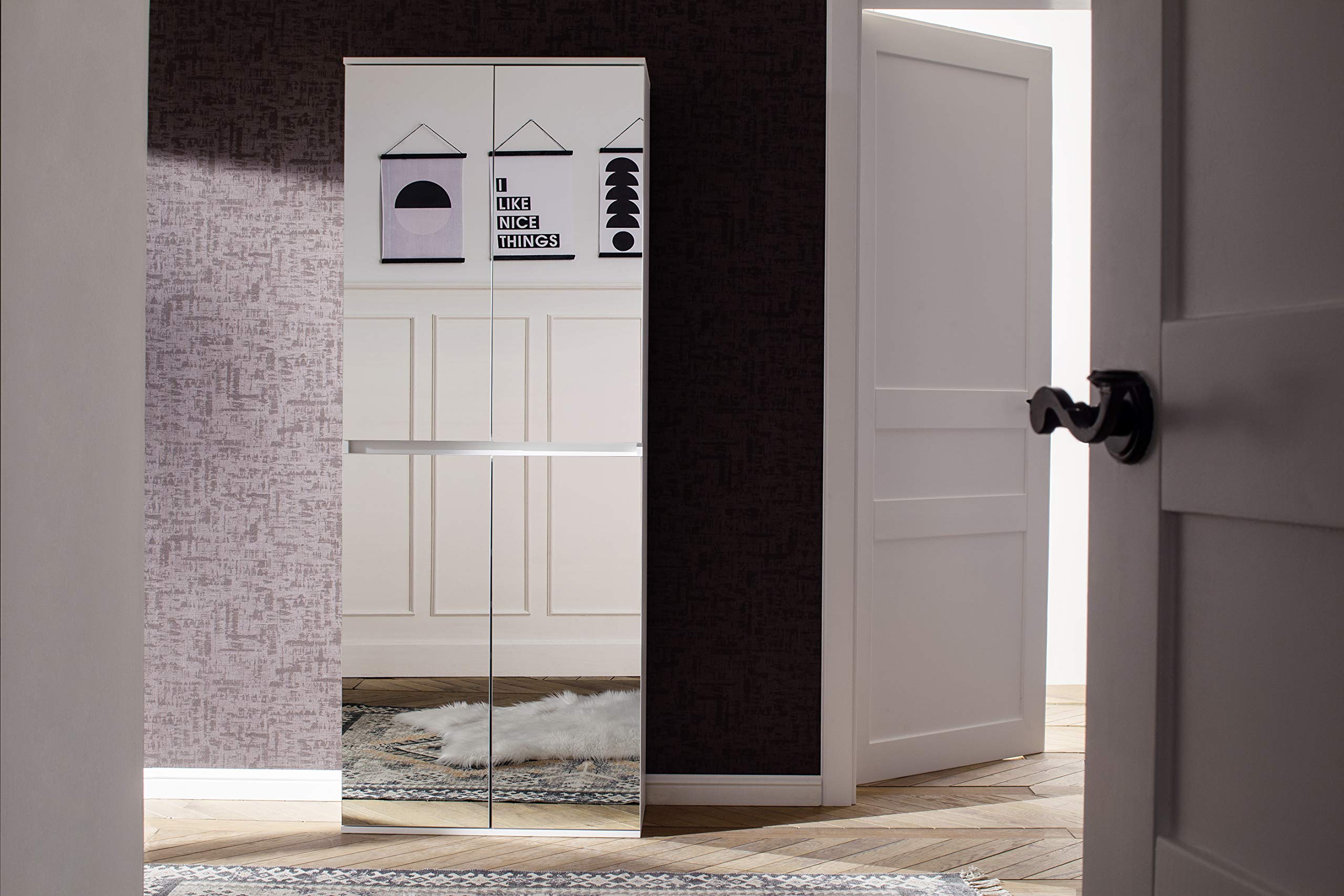 trendteam smart living - Mirror - Garderobenschrank - Weiß - Mehrzweckschrank mit reichlich Stauraum - (BxHxT) 74 x 191 x 34 cm - 1 Kleiderstange und 6 Einlegeböden