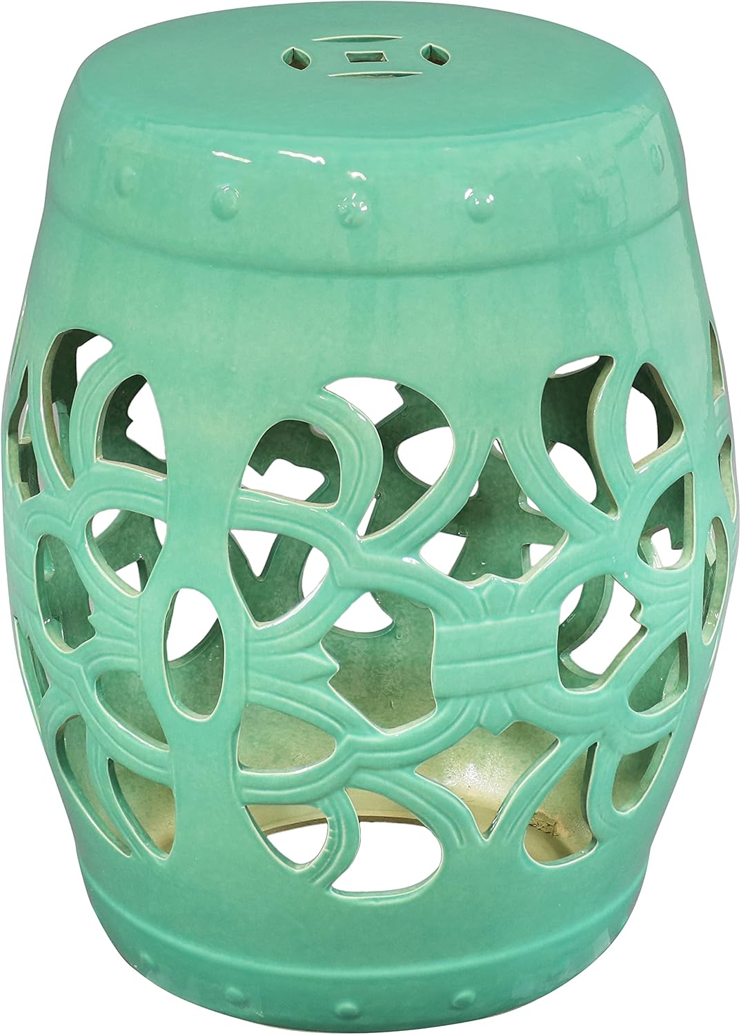 Sunnydaze Knotted Quatrefoil Ceramic Decorative Garden Stool - Modern Indoor/Outdoor Glazed Round Drum Side Table - Multipurpose Accent Piece - Jade -18" : Patio, Lawn & Garden