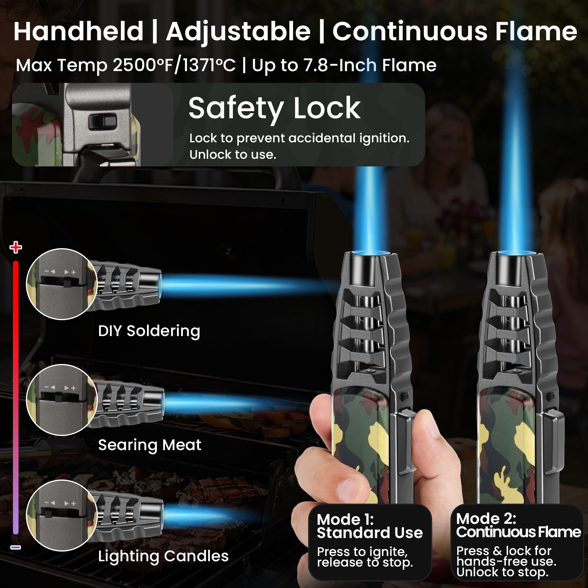 Feuerzeug, Jet-Flamme Feuerfackel, Butangas für Fackel, Feuerzeug, für Kerzen, Camping, Grillen, Küche, Survival Tactical, Camping Gadgets (Butan nicht im Lieferumfang enthalten)