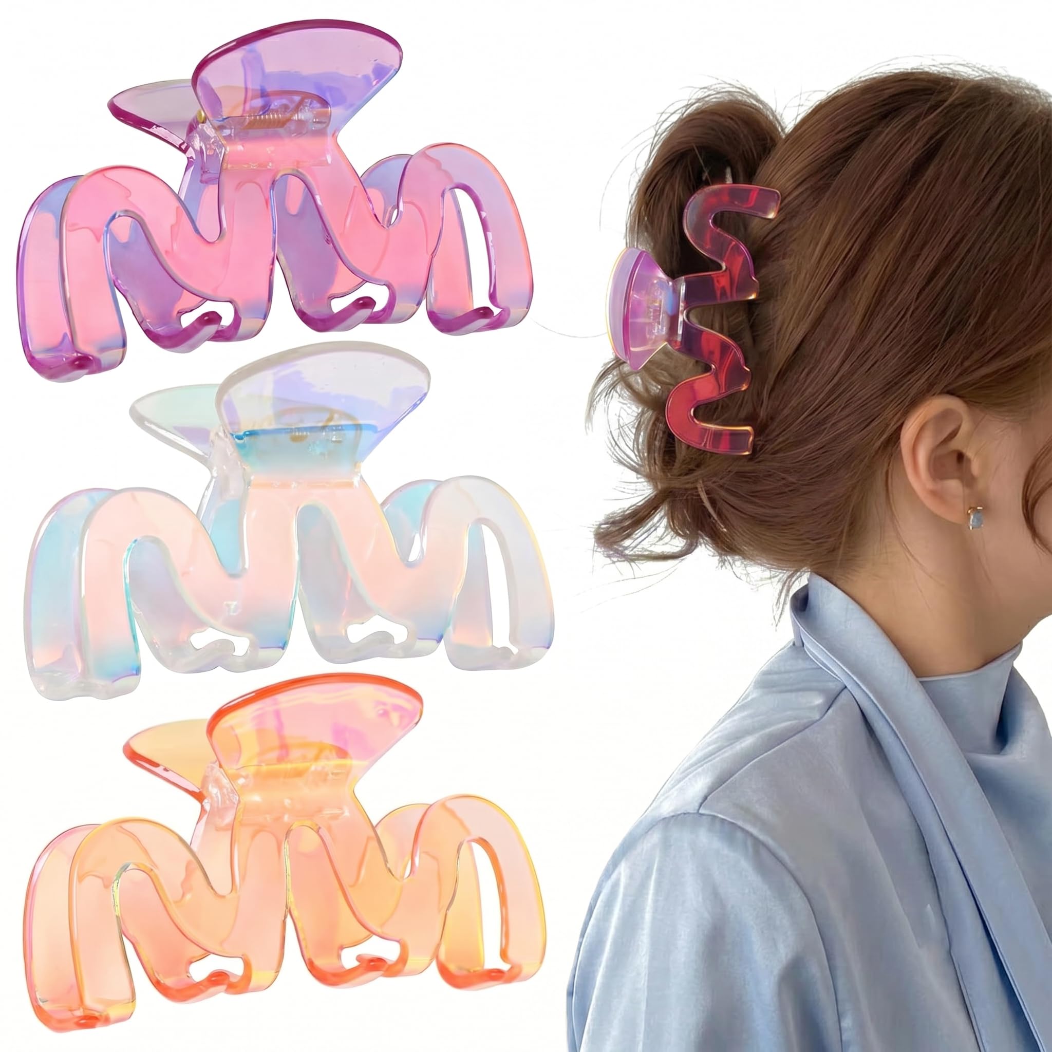 3 pinzas para el cabello grueso para mujer, clip antideslizante para cabello fino (multicolor6)