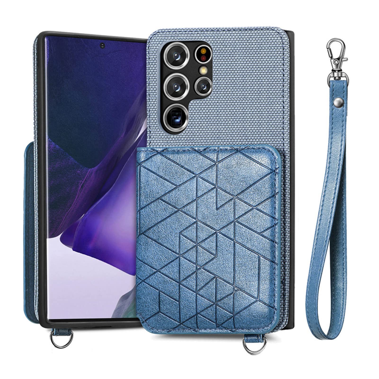 Custodia per Samsung Galaxy S22/ S22 Plus/ S22 Ultra, Custodia Pelle Cinturino da Polso Protettiva Portafoglio Magnetica Flip Case Cover Libro,Blu,S22 6.1''