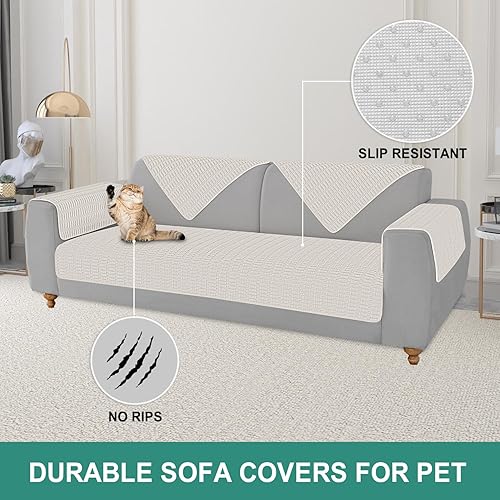 Miniatura 4 de Foxdecor Funda de sofá lavable, funda de sofá para cama de perro, funda de sofá para sofá de 3 plazas, apta para mascotas, funda de sofá para