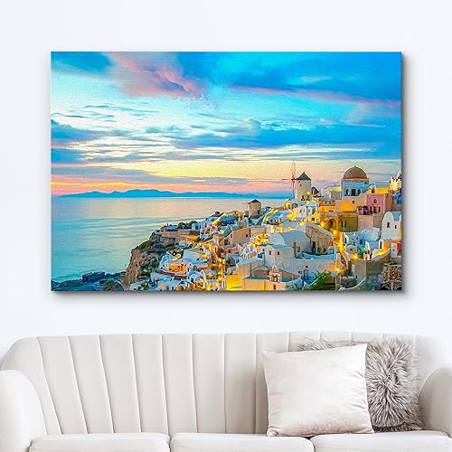 Miniatura 2 de wall26 Lienzo impreso para pared, diseño de atardecer en colores pastel vibrantes, Santorini, Grecia, naturaleza, desierto, fotografía, realismo,