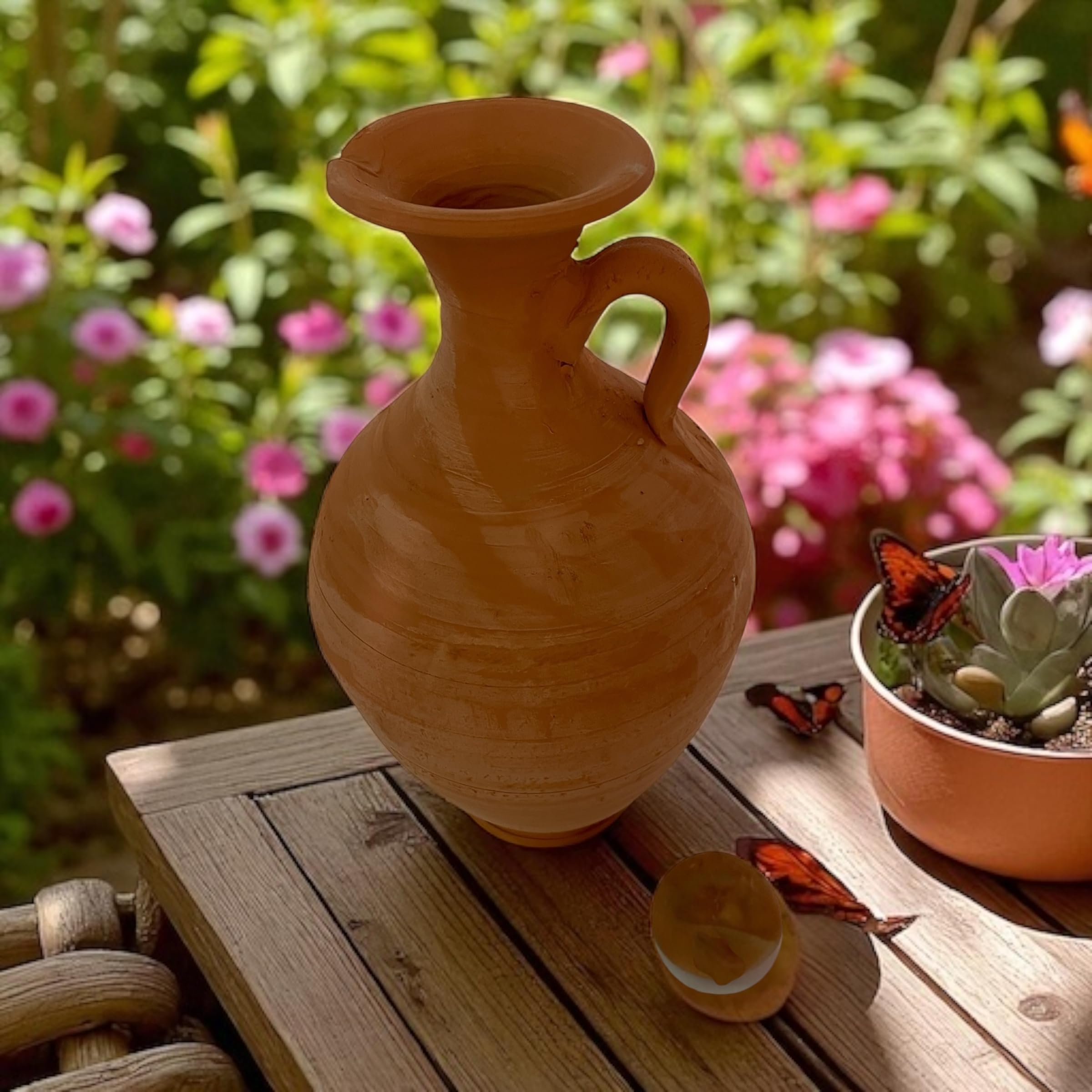 Set Berbero Marocchino in Terracotta, Brocca 2,5L con 4 Bicchieri, Fatto a Mano, Caraffa 31cm con Bicchieri 11cm