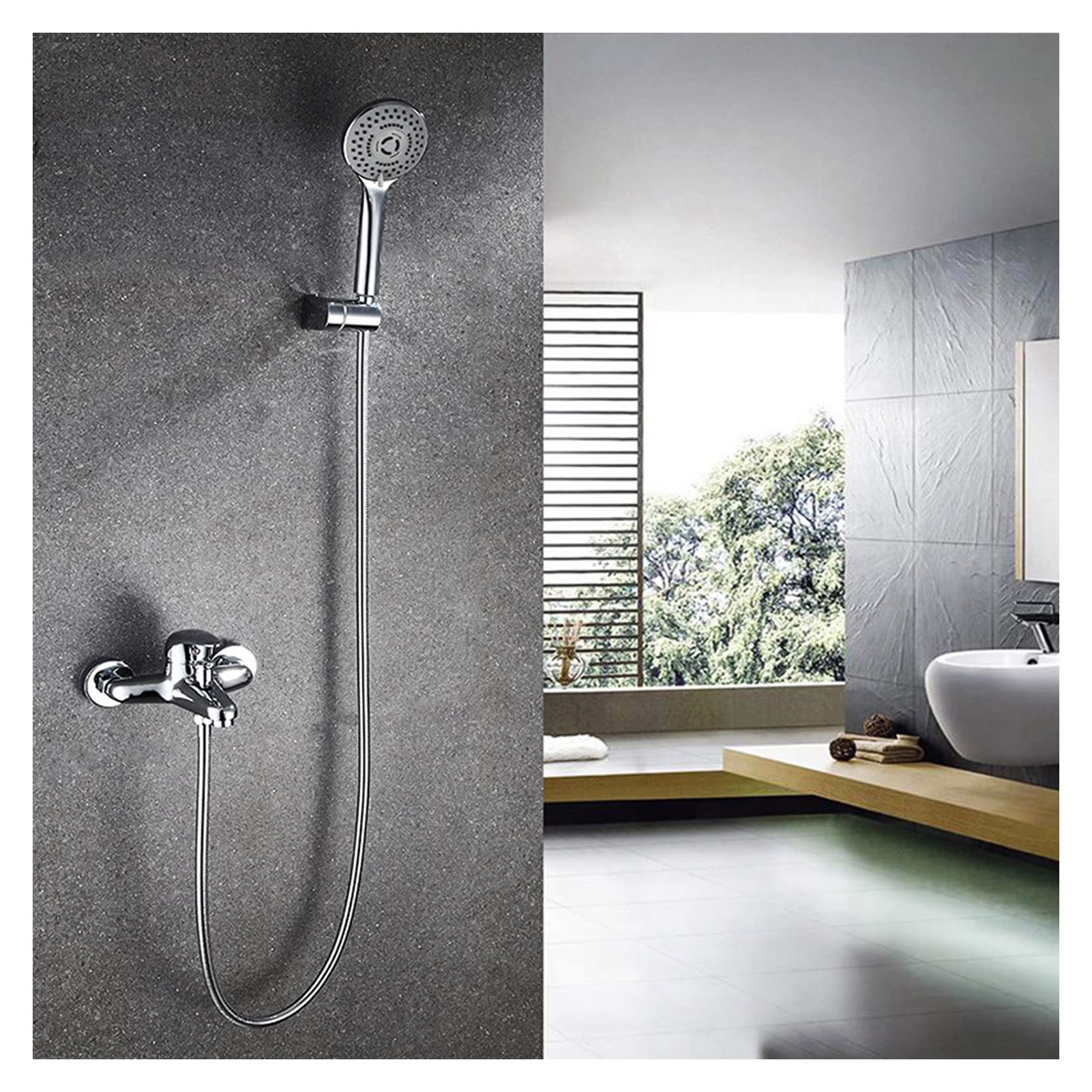 Douchette réglable hauteur avec robinet de douche et flexible pour cabine étroite