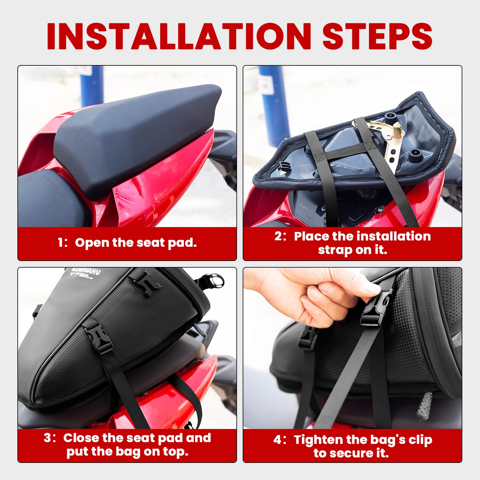 UBORSE Borsa posteriore per moto, impermeabile, 10 – 14 l, per sport, moto, con tracolla e maniglia, espandibile, borsa da sella, piccolo strumento Gear (nero)
