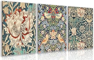 FASWQ Framed William Morris Wall Art, Nouveau Vintage Botanical Wall Decor, Retro Intricate Floral Animal Canvas Painting, Retro Natural Flower Bird Poster Prints for Living Room Bedroom 12"x16"x3