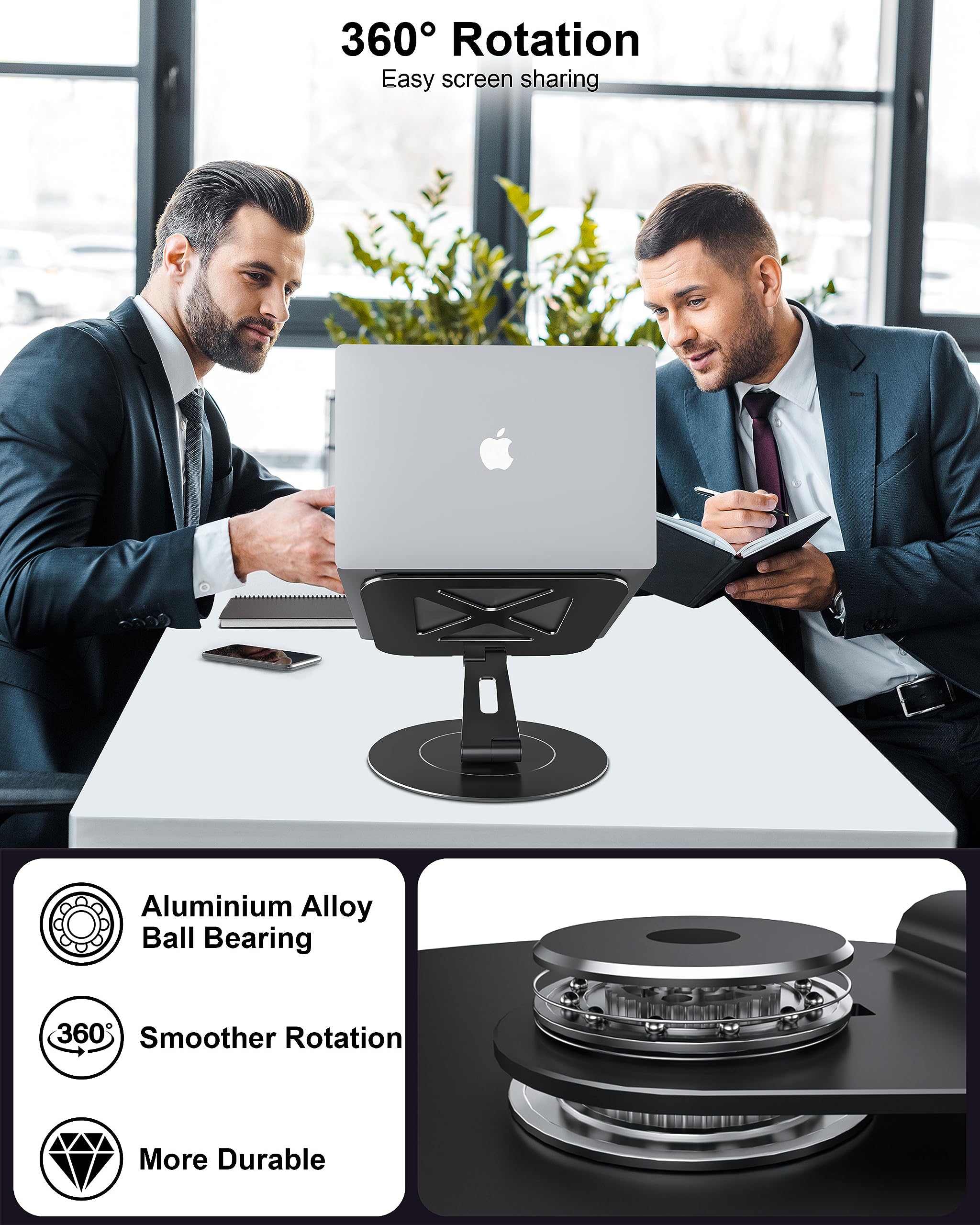 LOXP Soporte Giratorio Ultra Estable para computadora portátil con Base giratoria de 360 Grados, Estructura antiaflojamiento de Aluminio de Grado Militar, Soporte de Altura Ajustable para Laptop | Estructura antiaflojamiento de aluminio de grado militar,