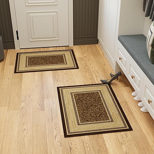 Ottohome Collection - Juego de 2 alfombras antideslizantes de goma con bordes de 2 x 3 pulgadas, lavables a máquina, para entrada, dormitorio,