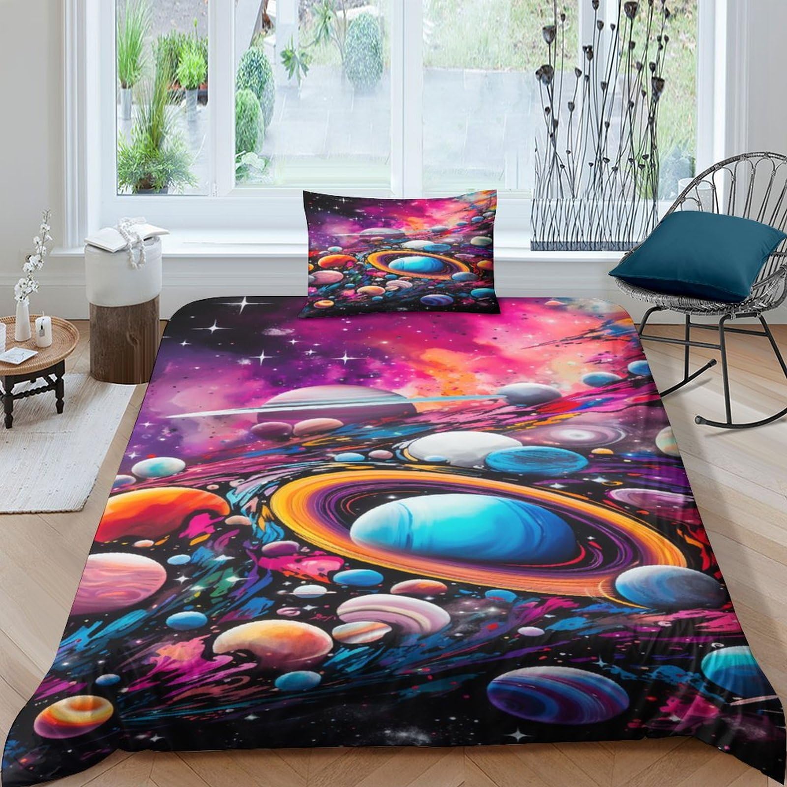 Parure de lit planète 3D pour chambre d'enfant avec housse de couette douce 135x200