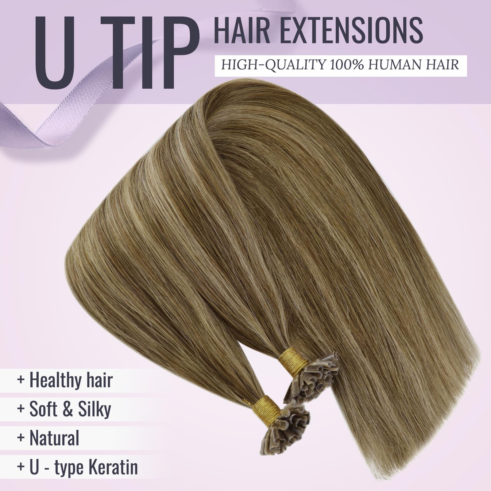Fshine Cheratina Extension Capelli 40CM 50g Extension Lisci Capelli Marrone e Bionde Highlights U Tip Human Extension Extension 1g/ciocca Keratin Extensions Human Hair