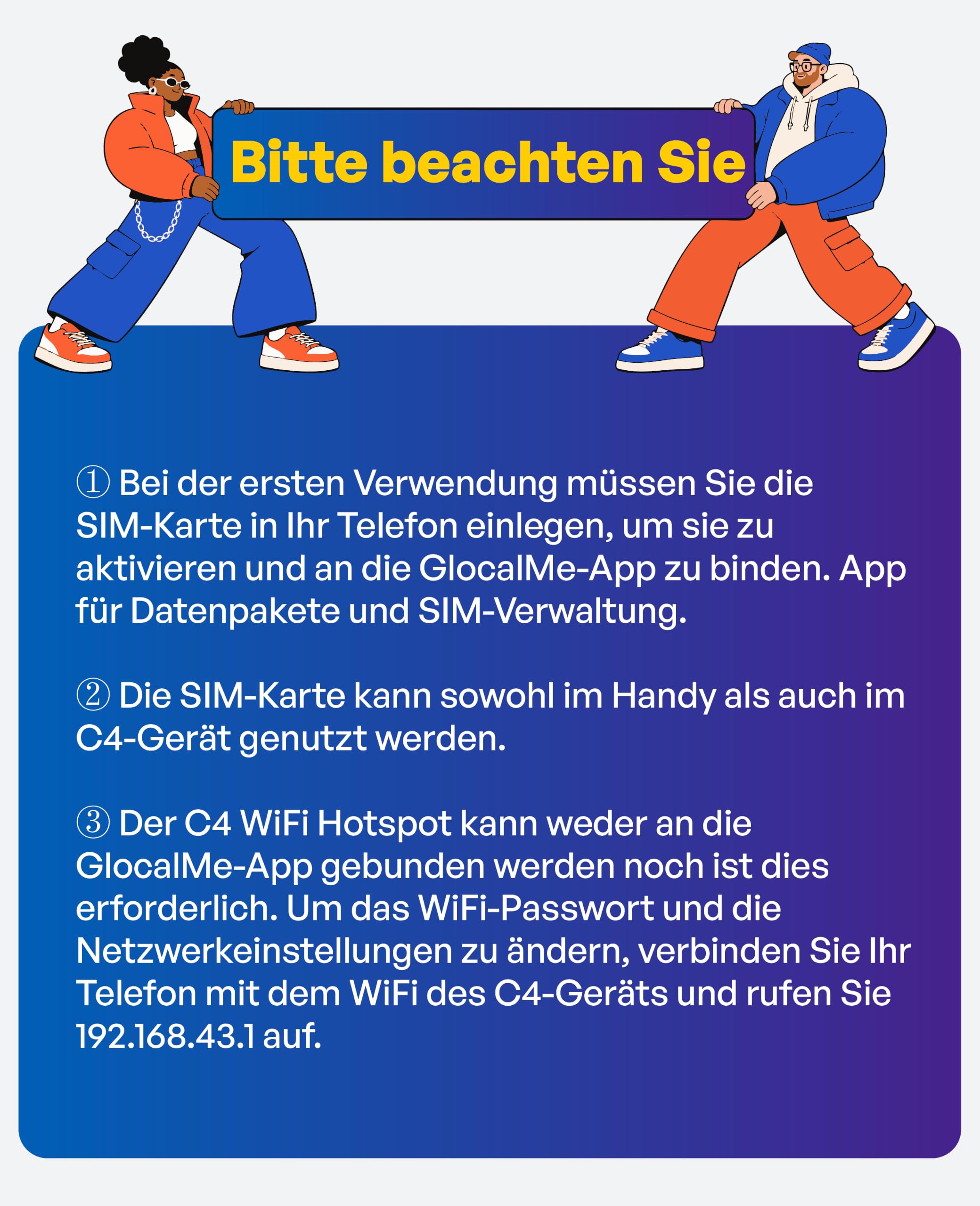 GlocalMe C4 Mobiler WLAN Router,15GB EU-Daten SIM Karte inklusive, Plug & Play, WiFi 6 Mobiler Router, 3700mAh Akku mit 14 Std. Laufzeit, bis zu 8 Geräte, Tragbares WLAN für Unterwegs ohne Vertrag