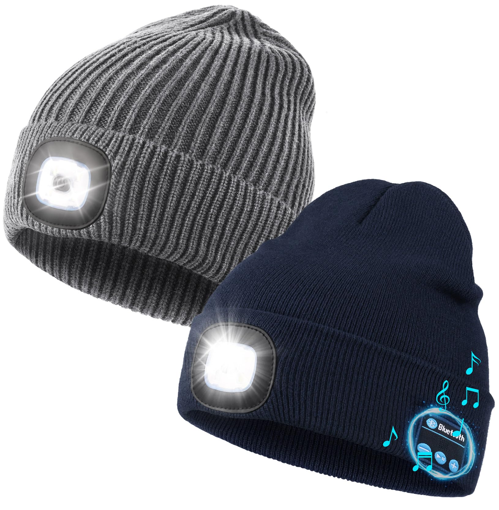 Wmcaps Unisex LED Beanie with Light, USB Rechargeable LED Headlamp Hat Beanie, Winter Warm Knitted Hat for Men Him Dad Husband Father Dark Grey