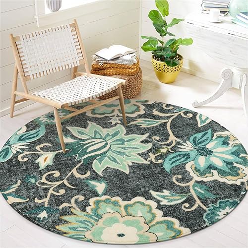 Miniatura 1 de Lahome Alfombra redonda lavable floral de 3 pies, alfombra redonda pequeña y bohemia para dormitorio, antideslizante, resistente a las manchas, para