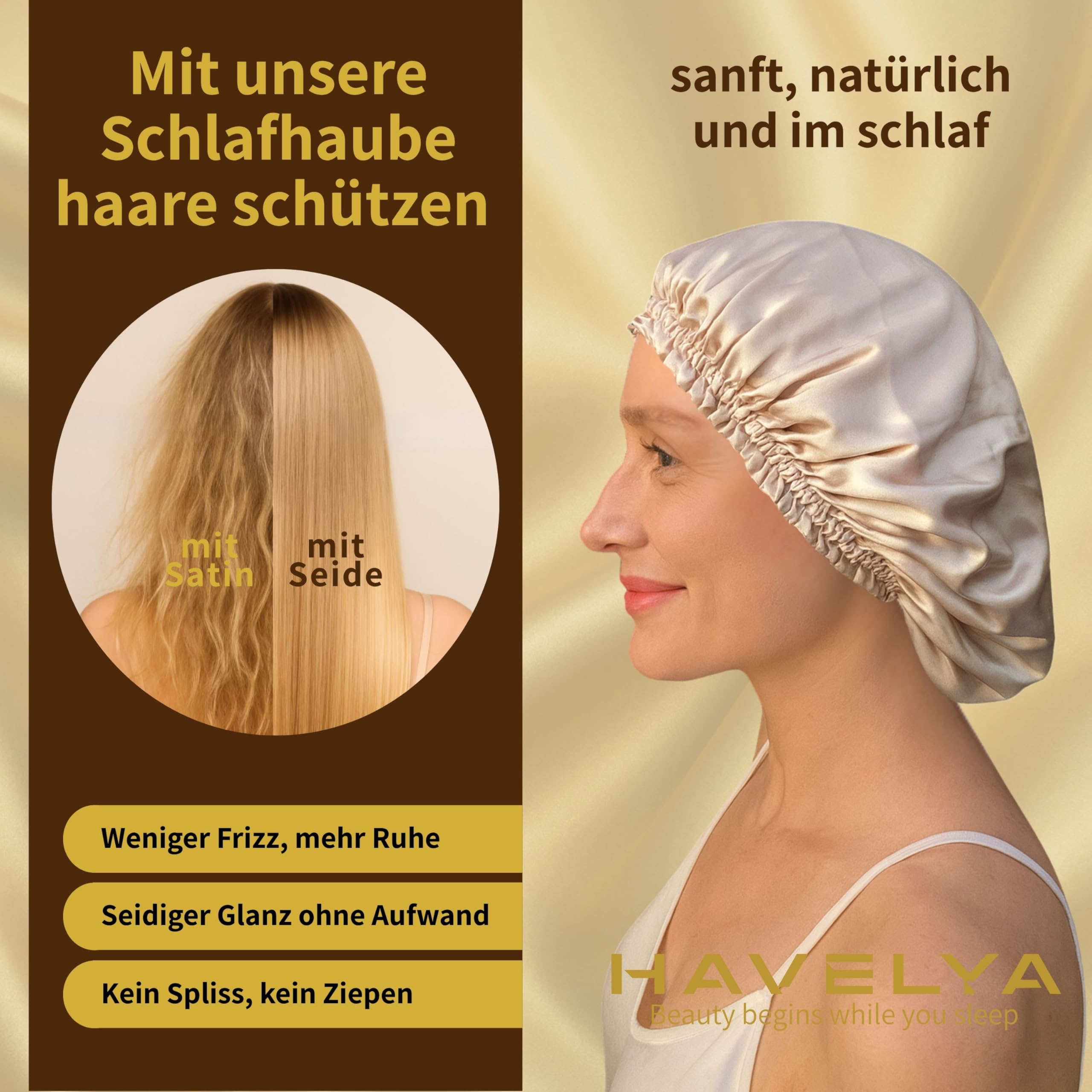 Gorro de seda para dormir de seda de morera de 22 mommes. Gorro de dormir antideslizante y antiarañazos, contra el encrespamiento, rotura del cabello, puntas secas e ideal para cabello largo, rizos y