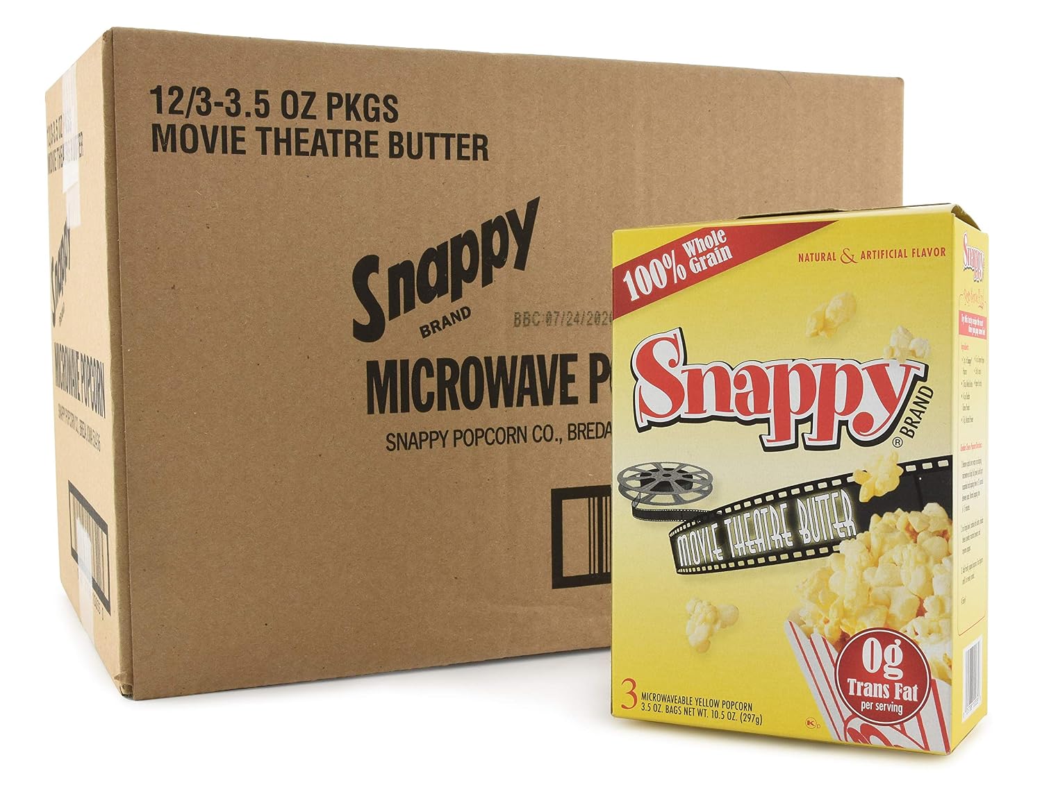 Snappy Movie Theater Butter Microwave Popcorn, 3.5 oz, 36 Pack, 12-3 Packs