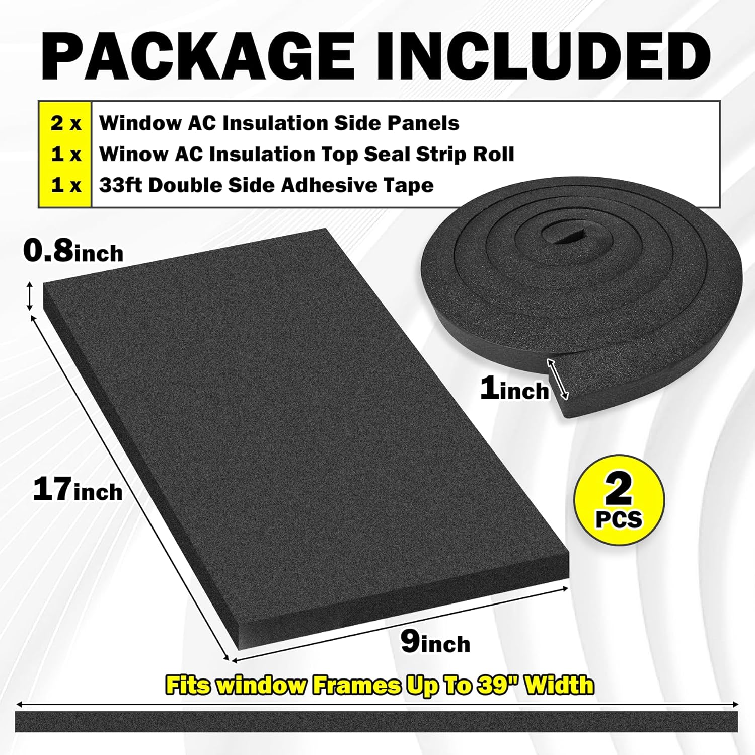 Window Air Conditioner Insulated Foam Side Panels,Weatherproof Window Ac Foam Insulation Kit Block Hot/Cold Air, Reduce Noise & Energy Costs, Universal Fit Most 5000-15000 BTU Air Conditioners Unit