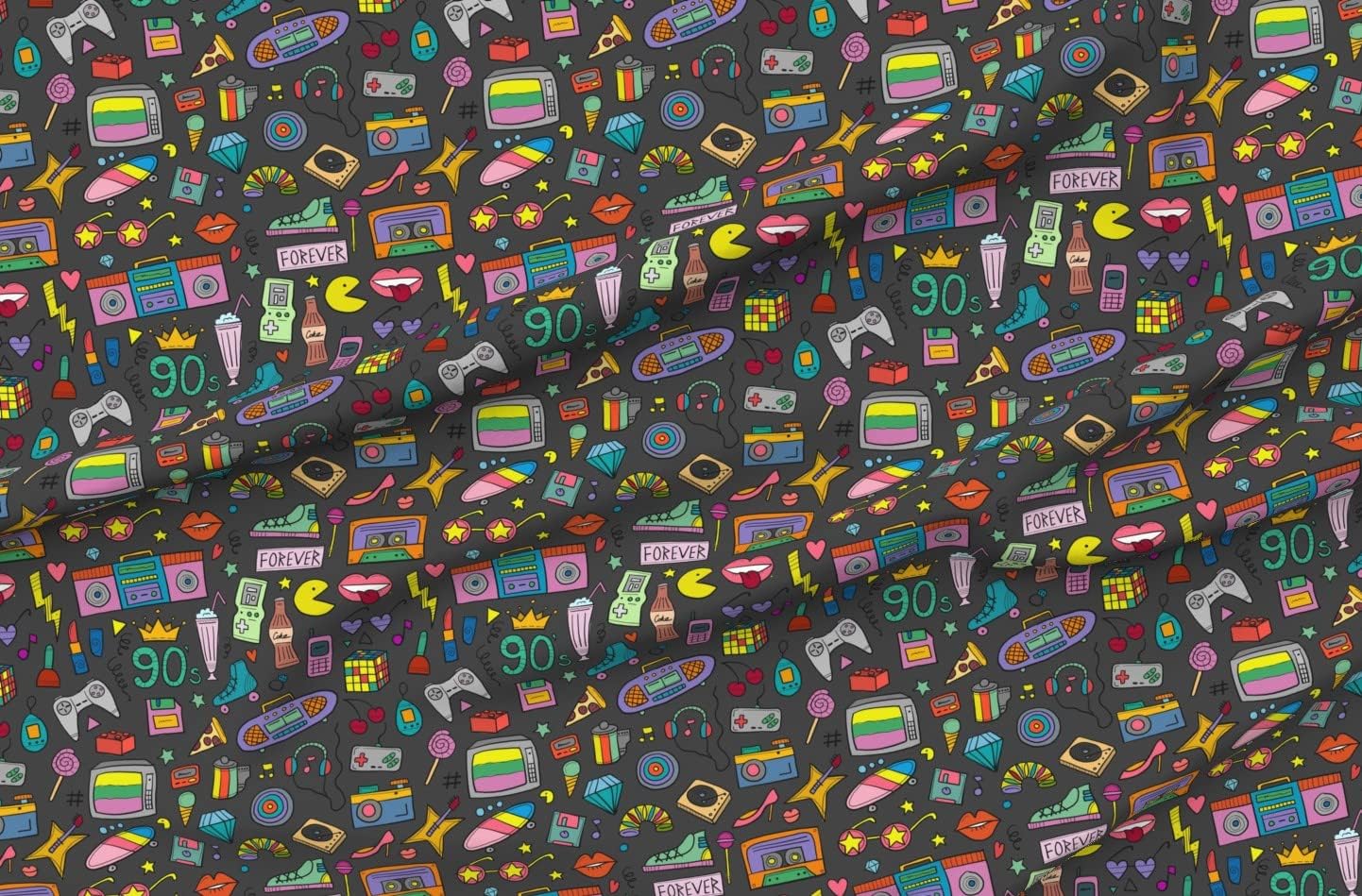 Spoonflower Fabric - Rainbow 2000S Y2K Doodles 90S Throwback Bright Colorful Millennium Printed on Organic Cotton Sateen Fabric by The Yard - Sewing Quilting Apparel Home Decor
